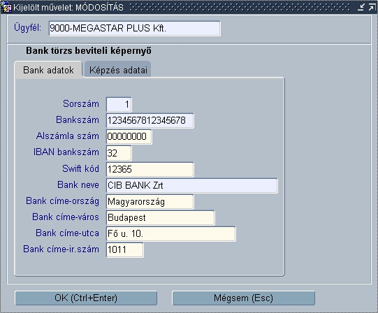 Bank adatok bevitele