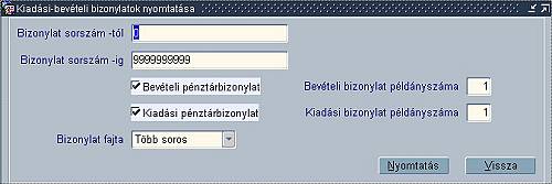 Bevteli/Kiadsi bizonylatok szrkperny