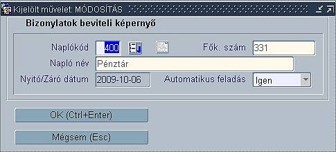 Nyit pnzkszlethez napl megadsa beviteli kperny