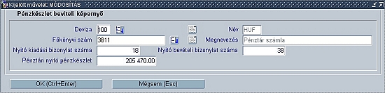 Nyit pnzkszlet megadsa beviteli kperny